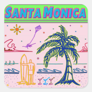 "Santa Monica" Surfer Beach Sticker