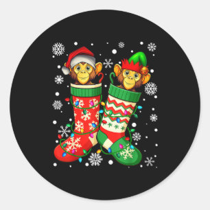 Santa Monkey Animal In Christmas Socks Men Women  Classic Round Sticker