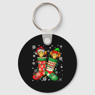 Santa Monkey Animal In Christmas Socks Men Women Key Ring