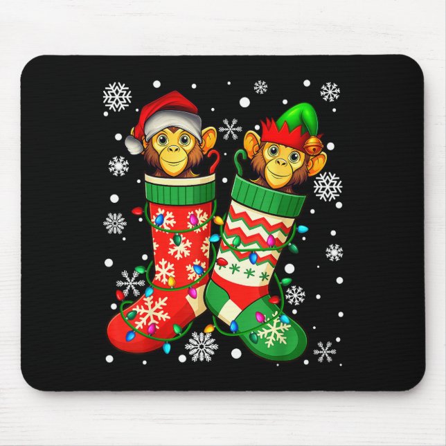 Santa Monkey Animal In Christmas Socks Men Women  Mouse Mat (Front)