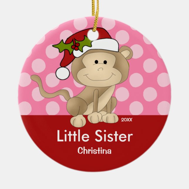 Santa Monkey Little Sister Christmas Ornament (Front)