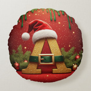 Santa Monogram A For Christmas Gifts Round Cushion