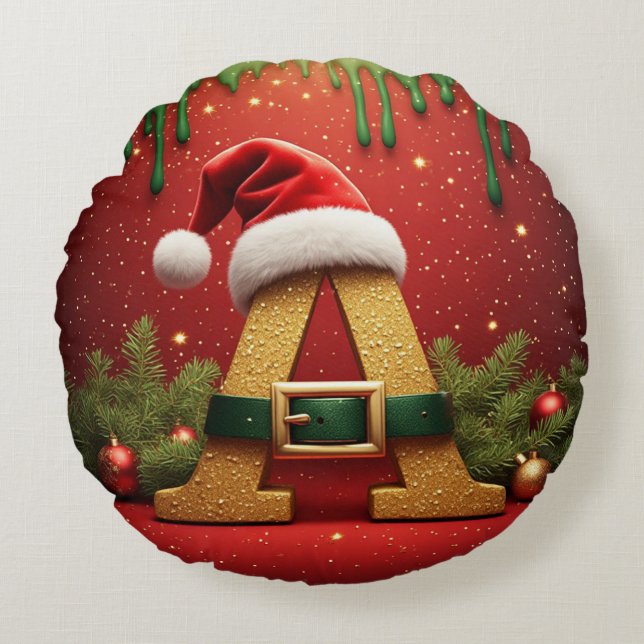 Santa Monogram A For Christmas Gifts Round Cushion (Front)