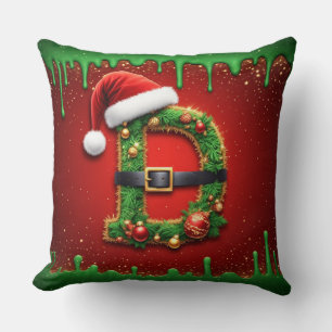 Santa Monogram D With Christmas Wreath Style 🎁 Cushion