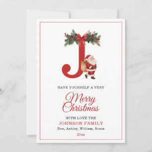 Santa Monogrammed and Name Family Matching Holiday Card