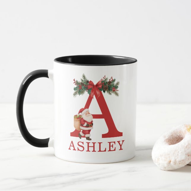 Santa Monogrammed and Name Family Matching Mug (With Donut)