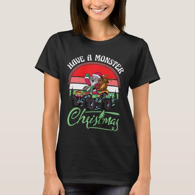 Santa Monster Truck Lover Xmas Boys Monster Truck  T-Shirt (Front)