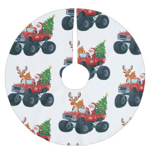 Santa Monster Truck Reindeer Christmas Tree Xmas Brushed Polyester Tree Skirt