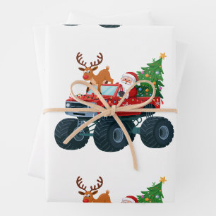 Santa Monster Truck Reindeer Christmas Tree Xmas Wrapping Paper Sheet