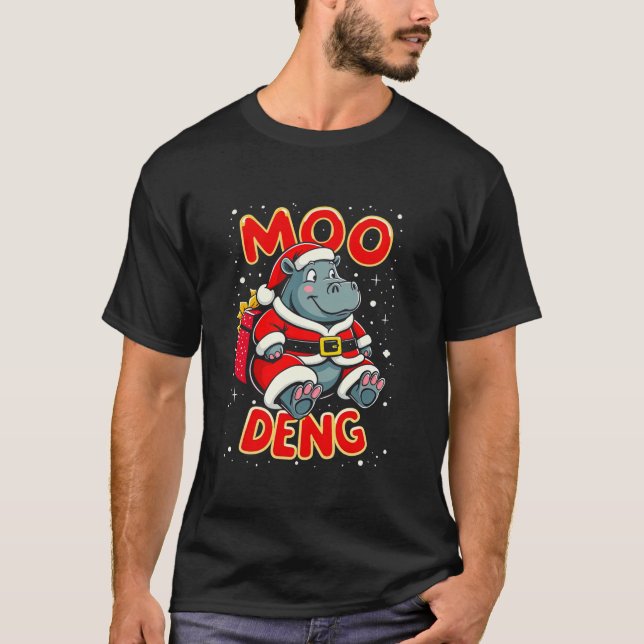 Santa Moo Deng Hippo Funny Christmas meme lovers T-Shirt (Front)