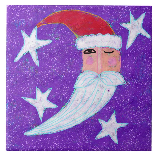Santa Moon Abstract Christmas Art Tile (Front)