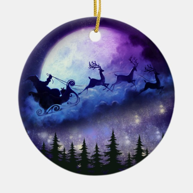 Santa Moon Night  Ceramic Ornament (Front)