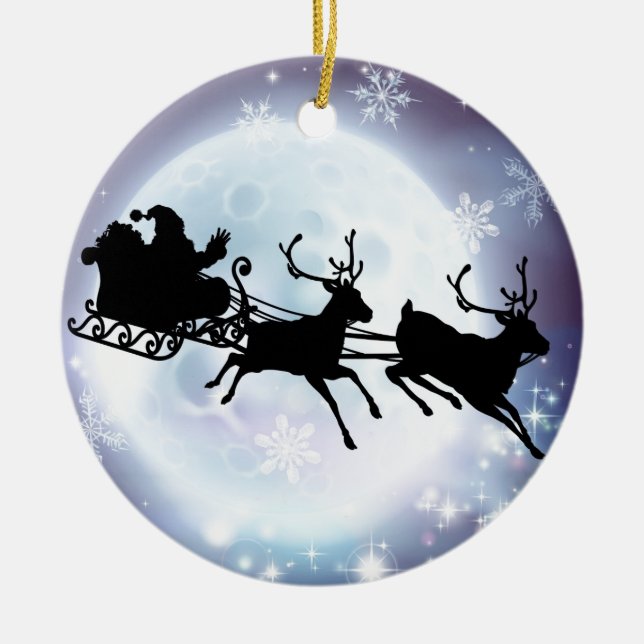 Santa moon sleigh silhouette ceramic tree decoration (Front)