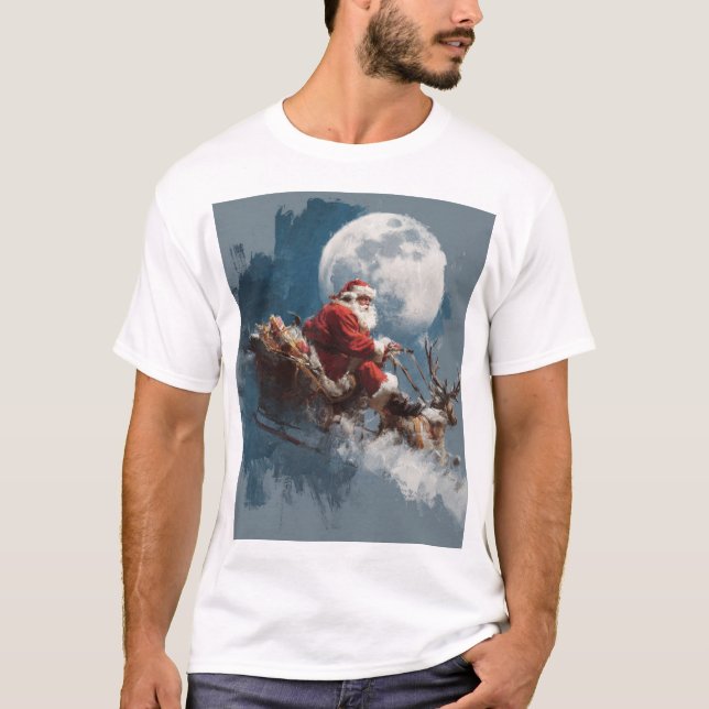Santa Moonlit Sleigh Ride T-Shirt (Front)
