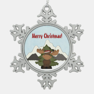 Santa Moose Mountain Snoflake Christmas Ornament
