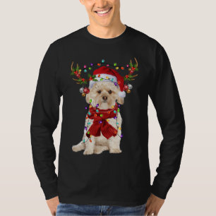 Santa Morkie Dog Reindeer Christmas Lights T-Shirt