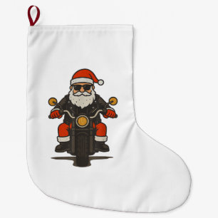 Santa Motorcycle Christmas Vintage Funny Biker Large Christmas Stocking