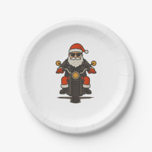 Santa Motorcycle Christmas Vintage Funny Biker Paper Plate