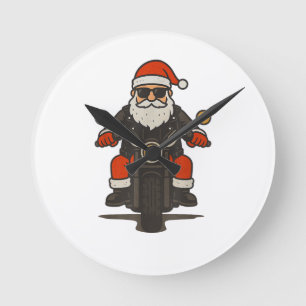 Santa Motorcycle Christmas Vintage Funny Biker Round Clock