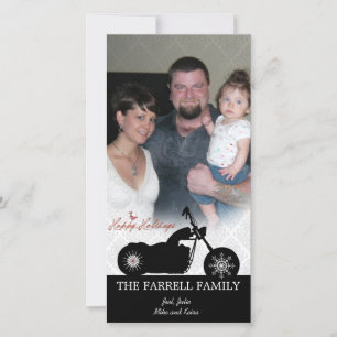 Santa Motorcycle & Snowflakes Holiday Photo Card