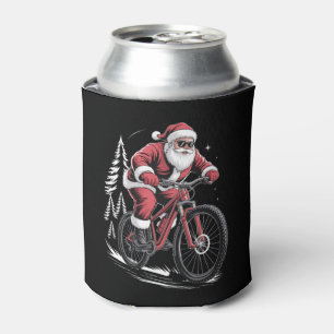 Santa Mountain Bike Riding Christmas Trees Xmas Can Cooler