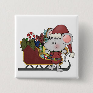 Santa Mouse With Sled 15 Cm Square Badge