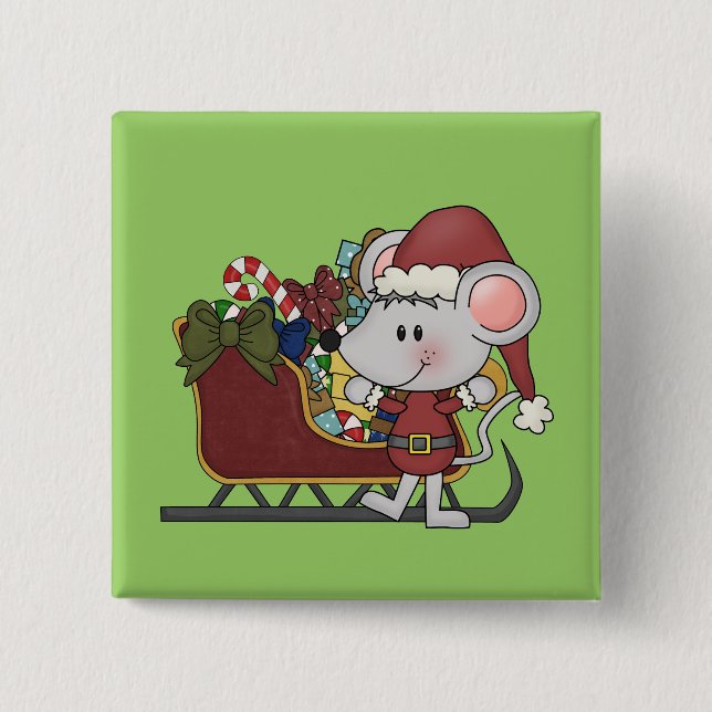 Santa Mouse With Sled 15 Cm Square Badge (Front)
