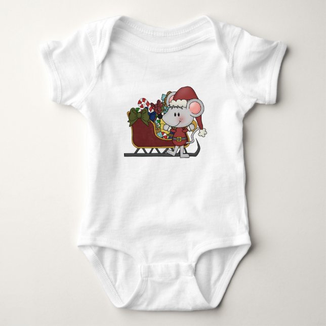 Santa Mouse With Sled Baby Bodysuit (Front)