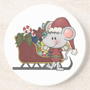 Santa Mouse With Sled Coaster