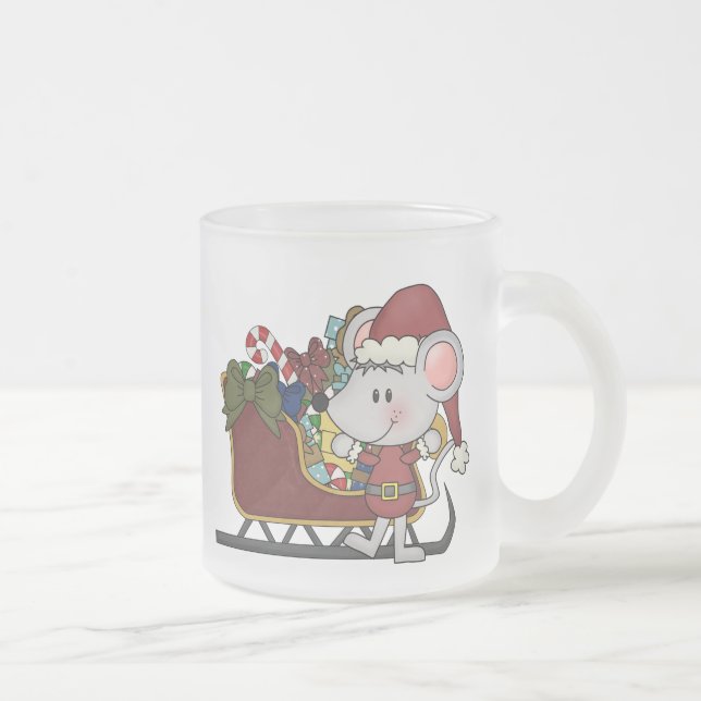 Santa Mouse With Sled Frosted Glass Coffee Mug (Right)