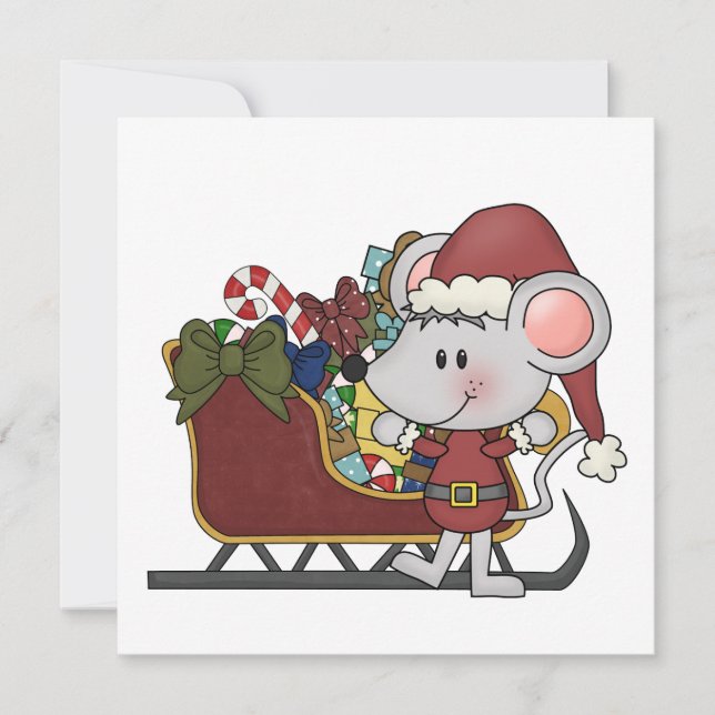 Santa Mouse With Sled Holiday Card (Front)