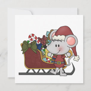 Santa Mouse With Sled Holiday Card