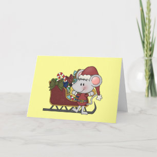 Santa Mouse With Sled Holiday Card