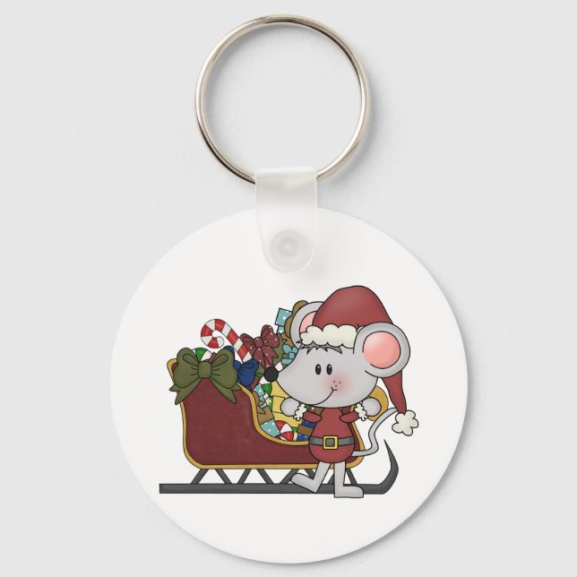 Santa Mouse With Sled Key Ring (Front)
