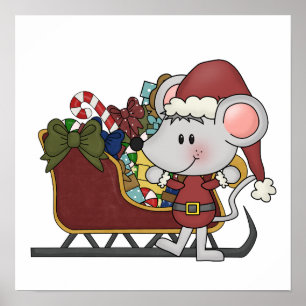Santa Mouse With Sled Poster