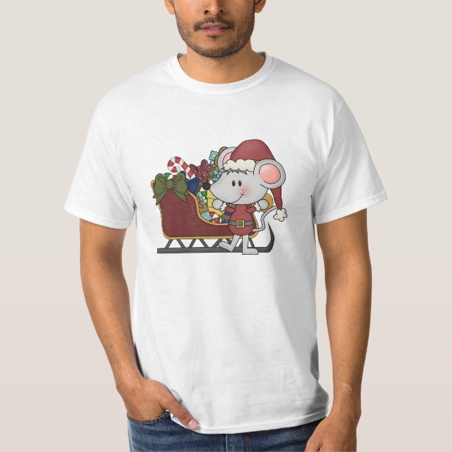 Santa Mouse With Sled T-Shirt (Front)