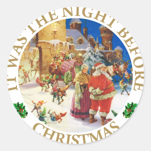 Santa & Mrs, Claus at the North Pole Christmas Eve Classic Round Sticker (Front)