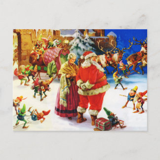 Santa & Mrs. Claus At the North Pole Christmas Eve Holiday Postcard