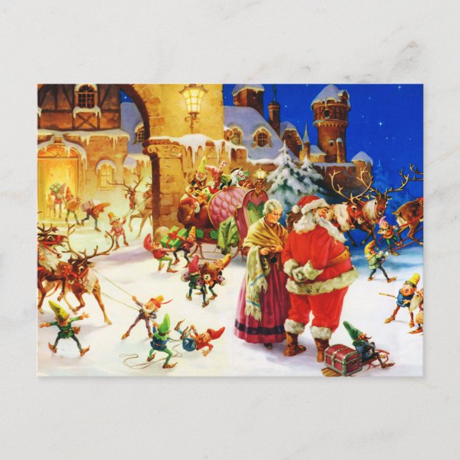 Santa & Mrs. Claus at the North Pole Christmas Eve Holiday Postcard (Front)