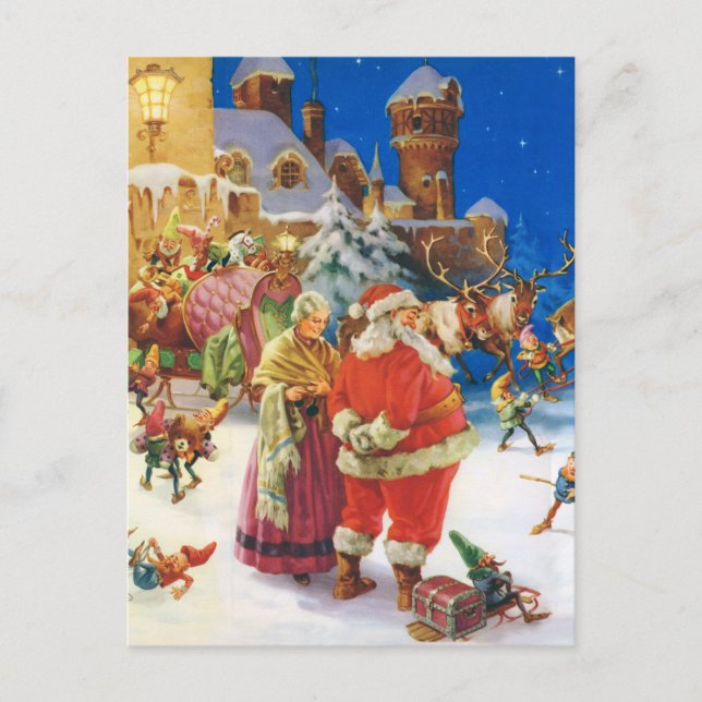Santa & Mrs Claus at the North Pole, Christmas Eve Holiday Postcard (Front)