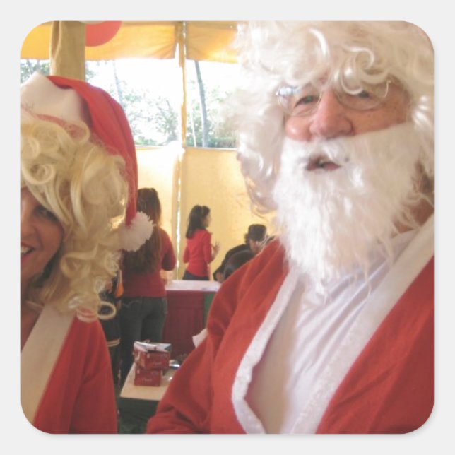 Santa & Mrs. Claus Christmas Celebration – Festive Square Sticker (Front)
