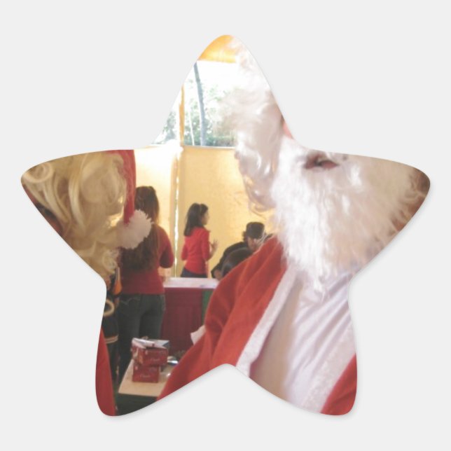 Santa & Mrs. Claus Christmas Celebration – Festive Star Sticker (Front)