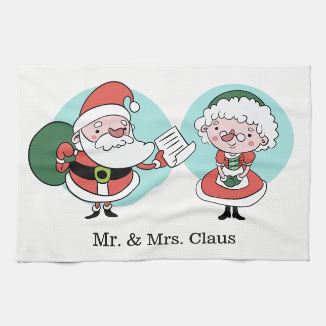 Santa & Mrs. Claus custom name kitchen towel (Horizontal)