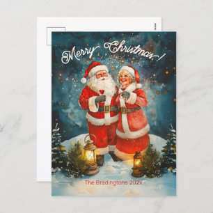 Santa Mrs Claus Merry Christmas Holiday Postcard