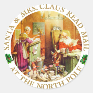 Santa & Mrs. Claus Read Mail at the North Pole Classic Round Sticker