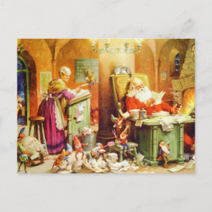 Santa & Mrs. Claus & the Elves Check His List Holiday Postcard