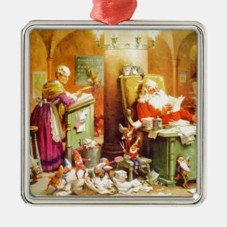 Santa & Mrs. Claus & the Elves Check His List Metal Tree Decoration