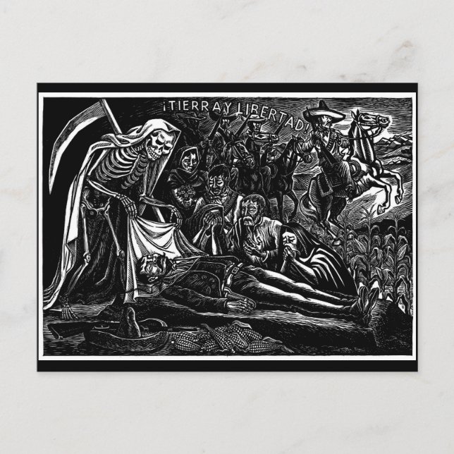 Santa Muerte and the Soldier c. 1951 Mexico Holiday Postcard (Front)