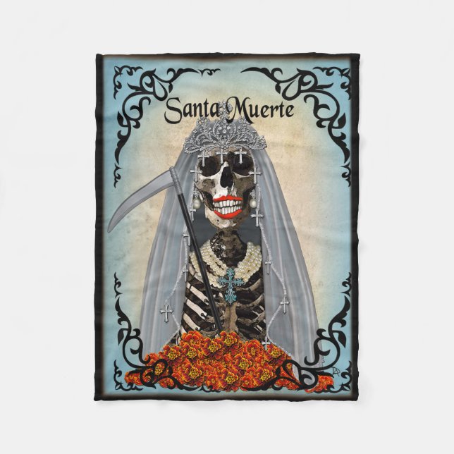 Santa Muerte Fleece Blanket, Small Blanket (Front)