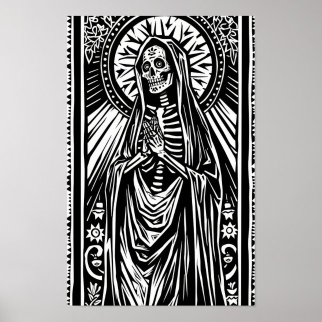 Santa Muerte Linocut Pattern Poster (Front)
